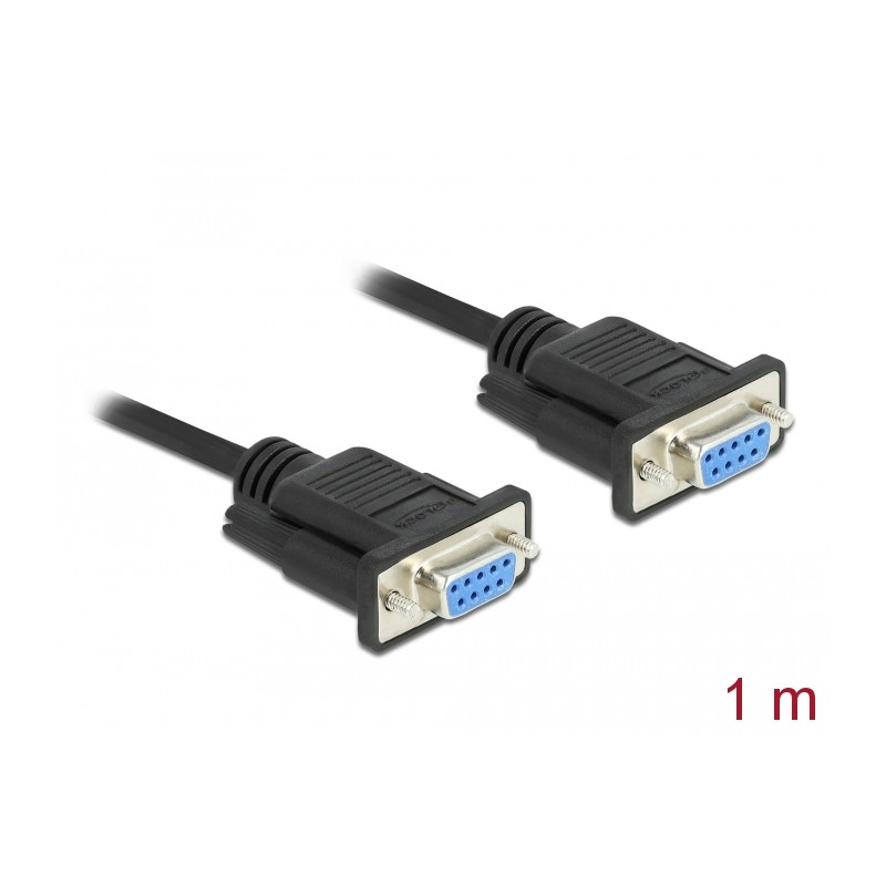 Delock RS-232 Kabel Seriell D-Sub 9 Buchse zu Buchse Nullmodem mit schmalem Steckergehäuse - CTS / RTS auto control - 1 m