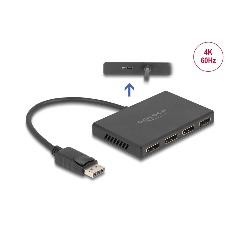 Delock DisplayPort 1.4 Splitter 1 x DisplayPort in zu 4 x DisplayPort out