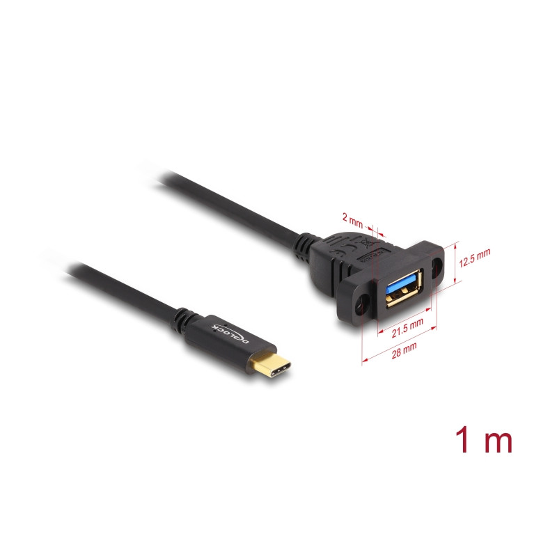 Delock SuperSpeed USB 10 Gbps (USB 3.2 Gen 2) Kabel USB Type-C™ Stecker zu USB Typ-A Buchse 1 m zum Einbau schwarz