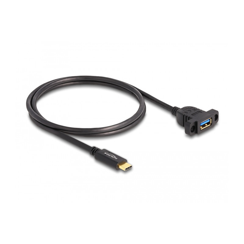 Delock SuperSpeed USB 10 Gbps (USB 3.2 Gen 2) Kabel USB Type-C™ Stecker zu USB Typ-A Buchse 1 m zum Einbau schwarz