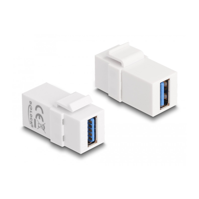 Delock Keystone Modul USB 5 Gbps A Buchse zu USB 5 Gbps A Buchse weiß (1:1)