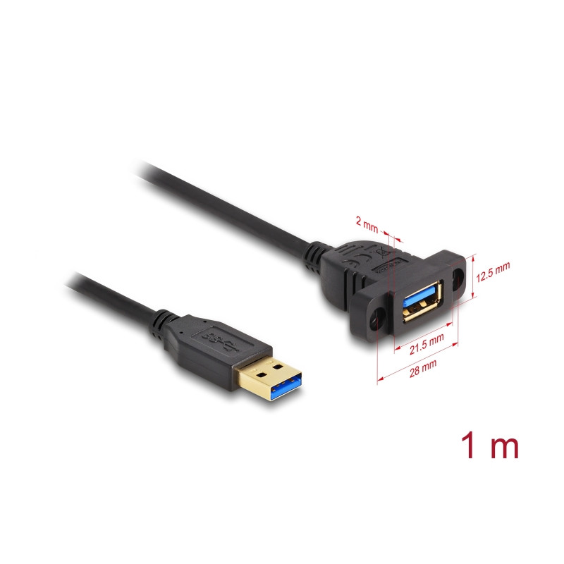 Delock SuperSpeed USB 5 Gbps (USB 3.2 Gen 1) Kabel USB Typ-A Stecker zu Buchse 1 m zum Einbau schwarz