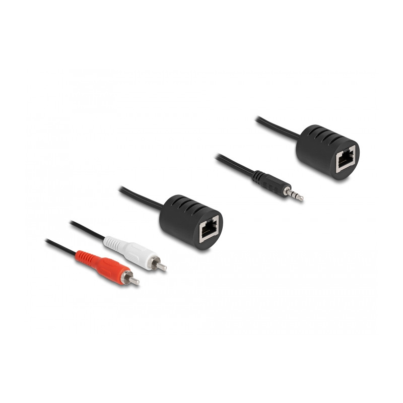 Delock Stereo Audio Extender RJ45 Buchse zu 3,5 mm Klinkenstecker und RJ45 Buchse zu 2 x Cinch Stecker Cat.5 bis 50 m Set 2 Stüc