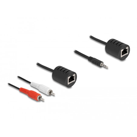 Delock Stereo Audio Extender RJ45 Buchse zu 3,5 mm Klinkenstecker und RJ45 Buchse zu 2 x Cinch Stecker Cat.5 bis 50 m Set 2 Stüc