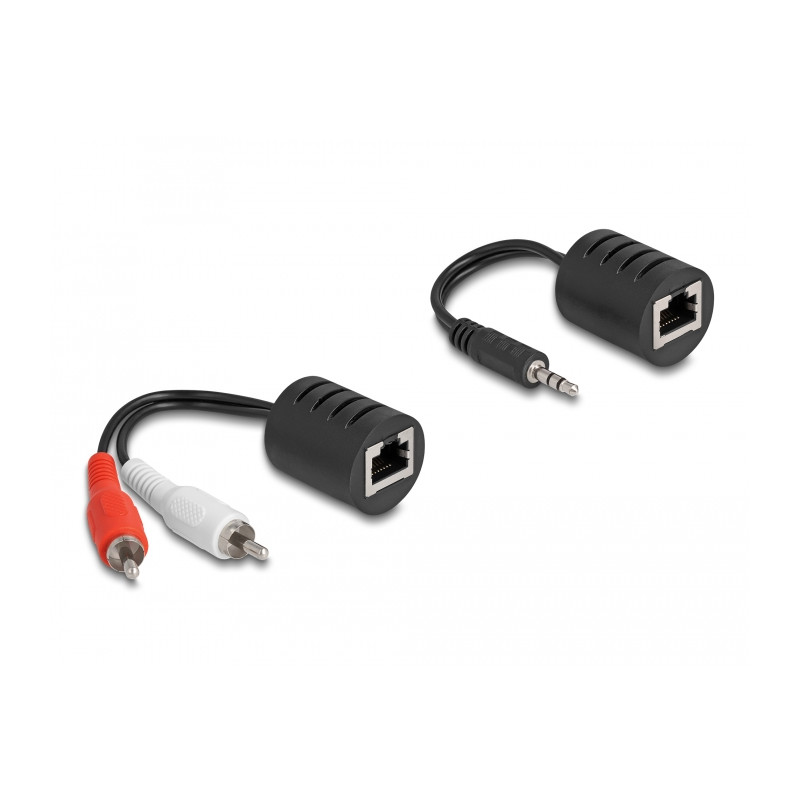 Delock Stereo Audio Extender RJ45 Buchse zu 3,5 mm Klinkenstecker und RJ45 Buchse zu 2 x Cinch Stecker Cat.5 bis 50 m Set 2 Stüc