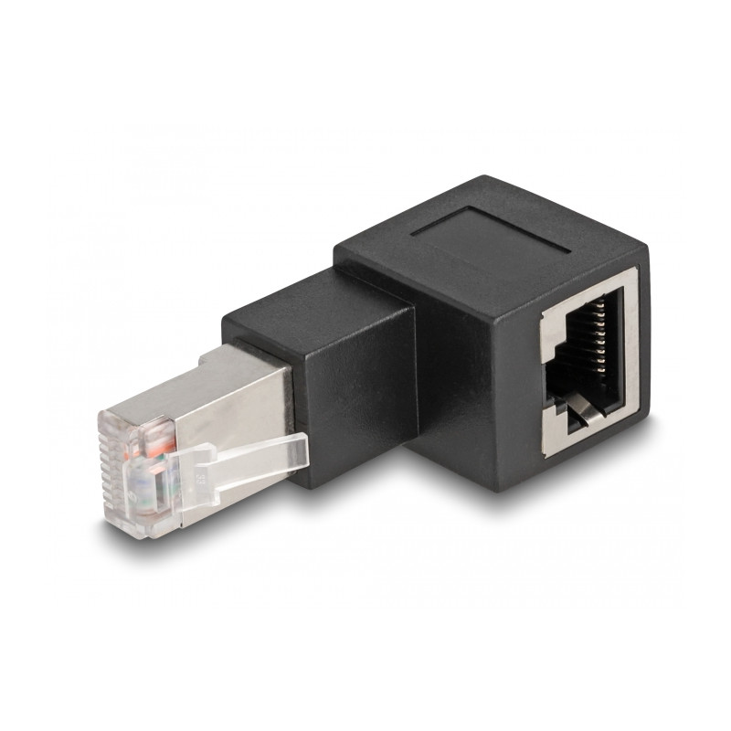 Delock RJ45 Stecker zu RJ45 Buchse Adapter Cat.6A 90° nach oben gewinkelt