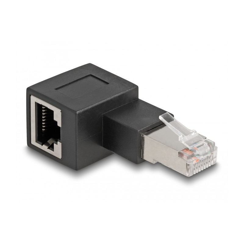 Delock RJ45 Stecker zu RJ45 Buchse Adapter Cat.6A 90° nach links gewinkelt