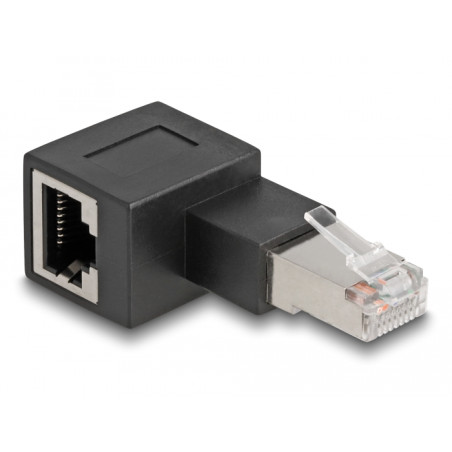 Delock RJ45 Stecker zu RJ45 Buchse Adapter Cat.6A 90° nach links gewinkelt