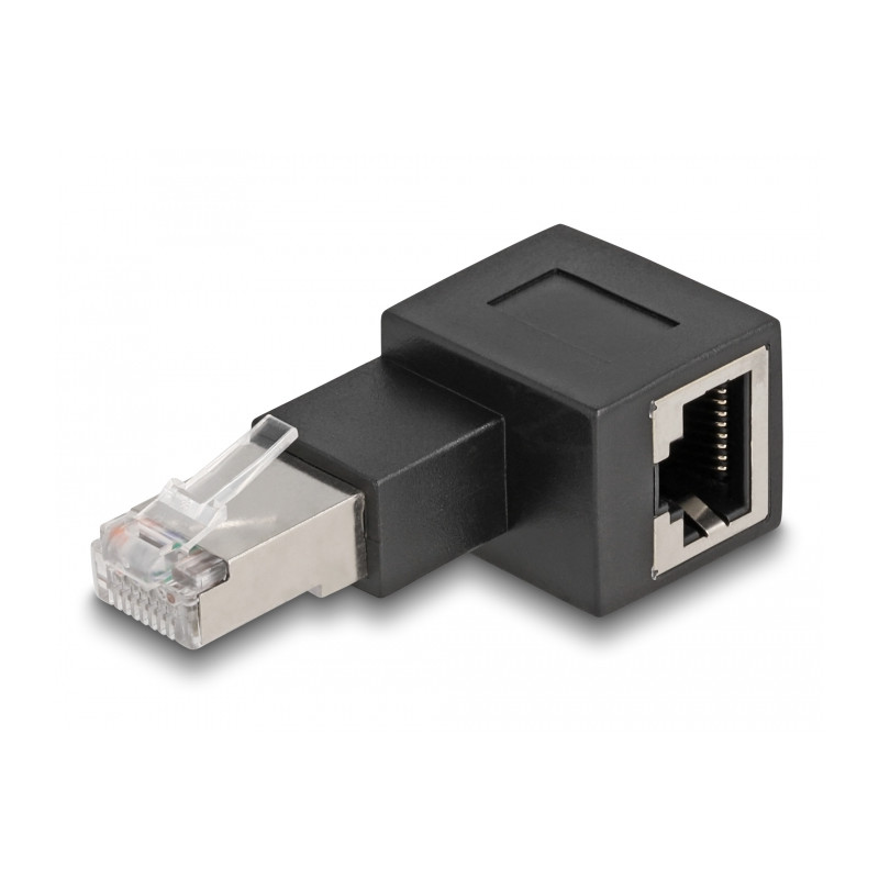 Delock RJ45 Stecker zu RJ45 Buchse Adapter Cat.6A 90° nach rechts gewinkelt