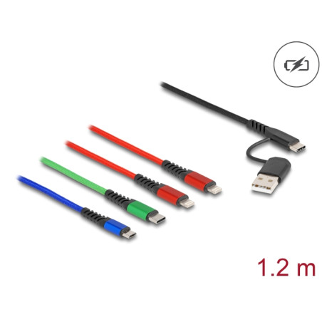 Delock USB Ladekabel 4 in 1 USB Typ-A + USB-C™ zu 2 x Lightning™ / Micro USB / USB Type-C™ 1,20 m