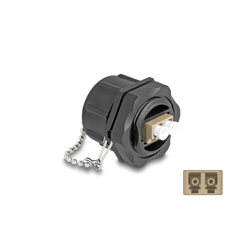 Delock LWL Einbaubuchse LC Duplex zu LC Duplex mit Verschlusskappe Multimode IP68 staub- und wasserdicht