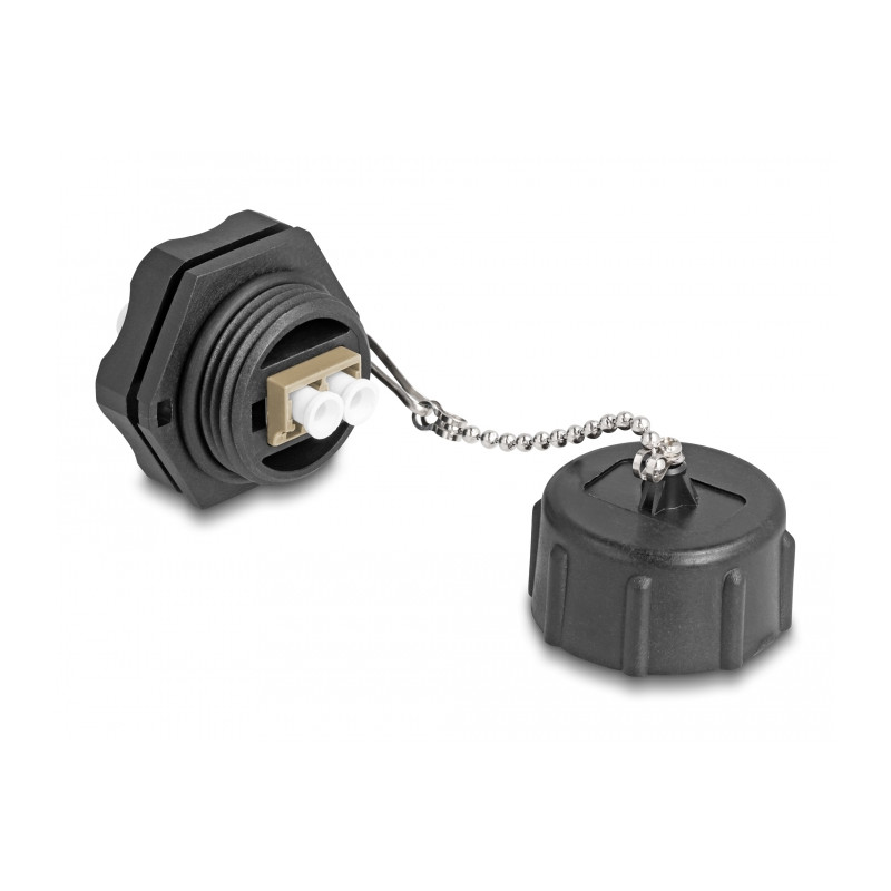 Delock LWL Einbaubuchse LC Duplex zu LC Duplex mit Verschlusskappe Multimode IP68 staub- und wasserdicht