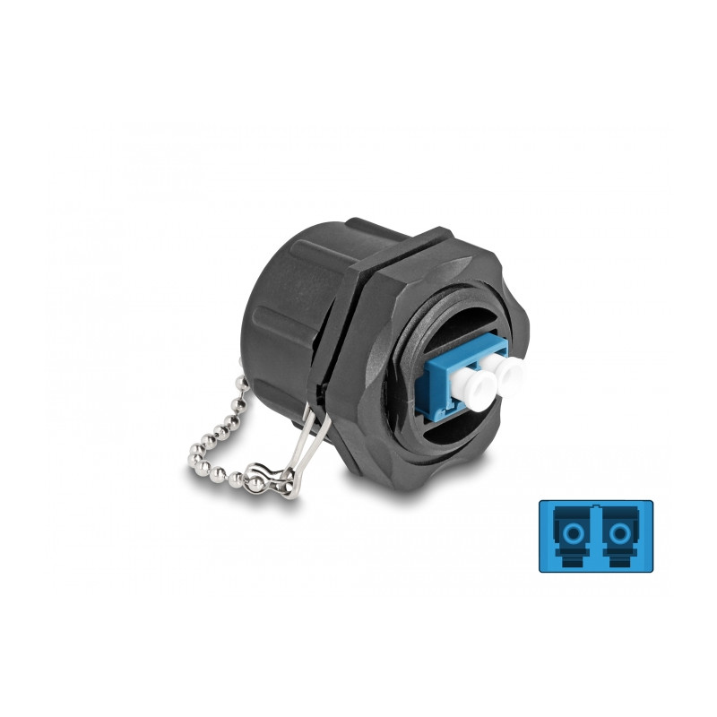 Delock LWL Einbaubuchse LC Duplex zu LC Duplex mit Verschlusskappe Singlemode IP68 staub- und wasserdicht