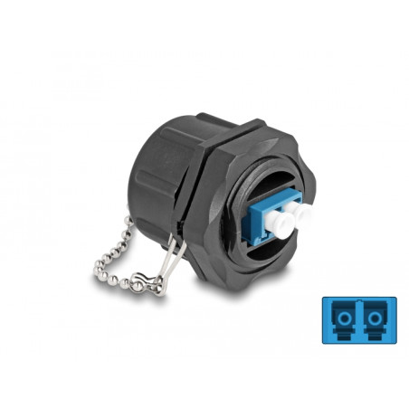 Delock LWL Einbaubuchse LC Duplex zu LC Duplex mit Verschlusskappe Singlemode IP68 staub- und wasserdicht