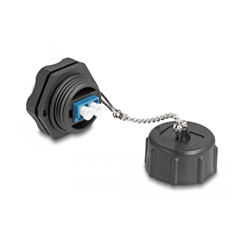 Delock LWL Einbaubuchse LC Duplex zu LC Duplex mit Verschlusskappe Singlemode IP68 staub- und wasserdicht