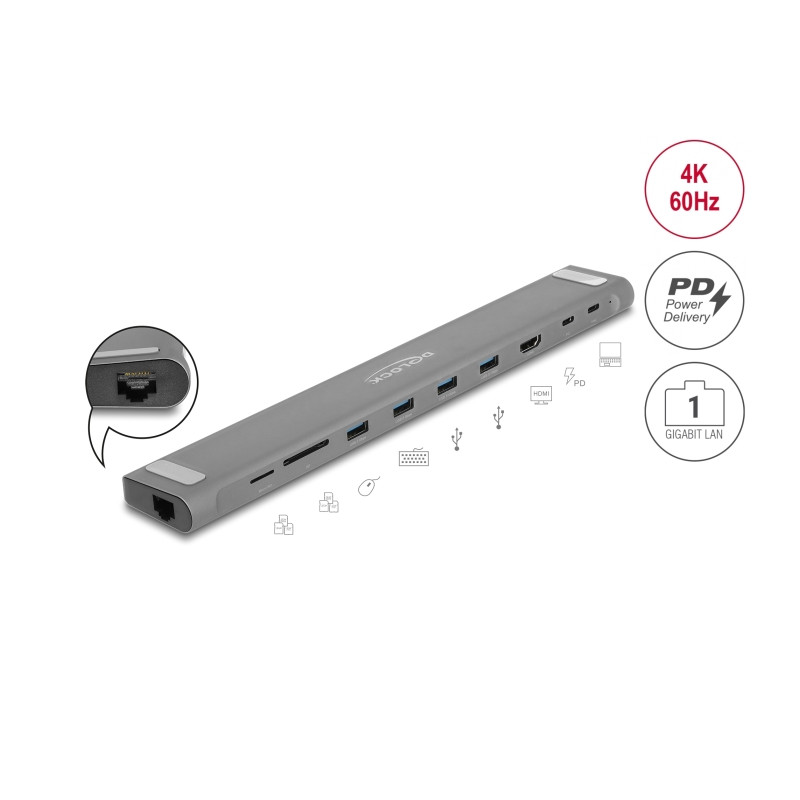 Delock USB Type-C™ Slim Dockingstation 4K - HDMI / USB 3.2 Gen 1 / LAN / SD / PD 3.0