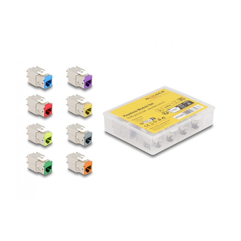 Delock Keystone Modul RJ45 Buchse zu LSA Cat.6A werkzeugfrei farbig Set 8 Stück