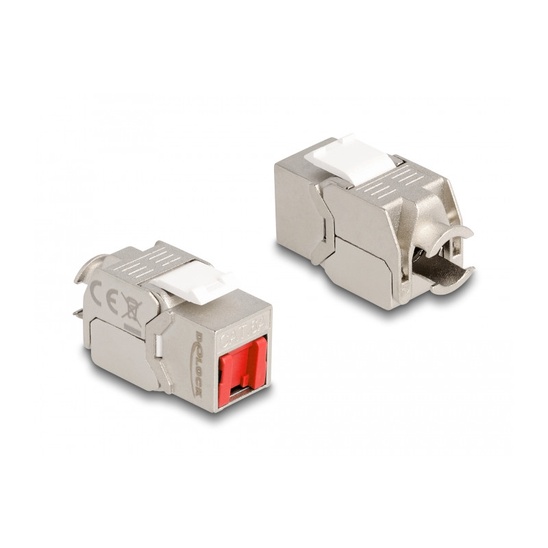 Delock Keystone Modul RJ45 Buchse zu LSA Cat.6A werkzeugfrei mit roter Staubschutzkappe