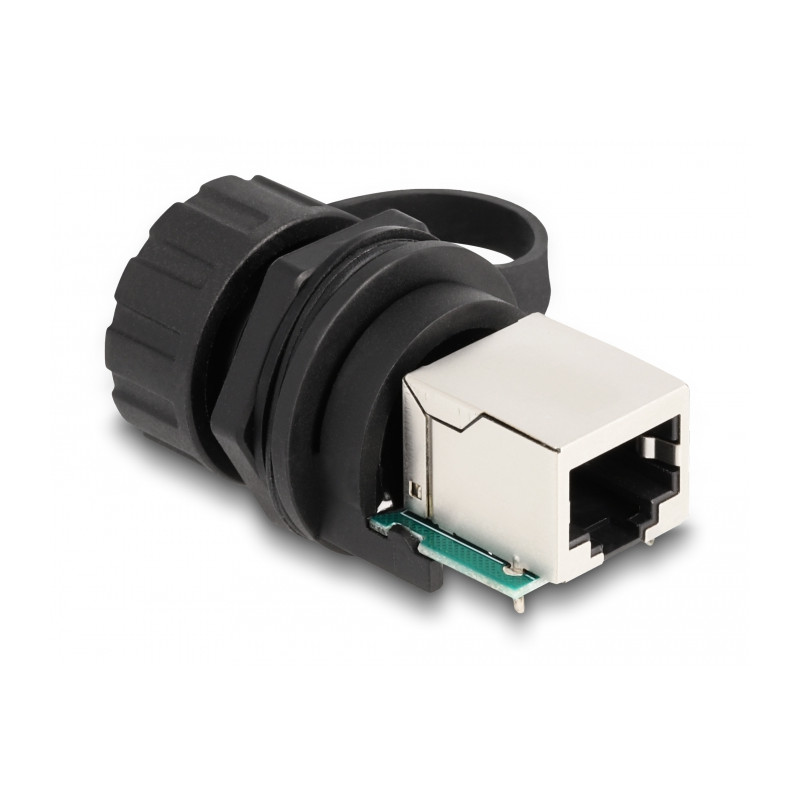 Delock Kabelverbinder RJ50 Buchse zu RJ50 Buchse zum Einbau mit Verschlusskappe IP68 staub- und wasserdicht schwarz