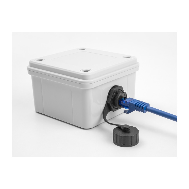 Delock Kabelverbinder RJ50 Buchse zu RJ50 Buchse zum Einbau mit Verschlusskappe IP68 staub- und wasserdicht schwarz