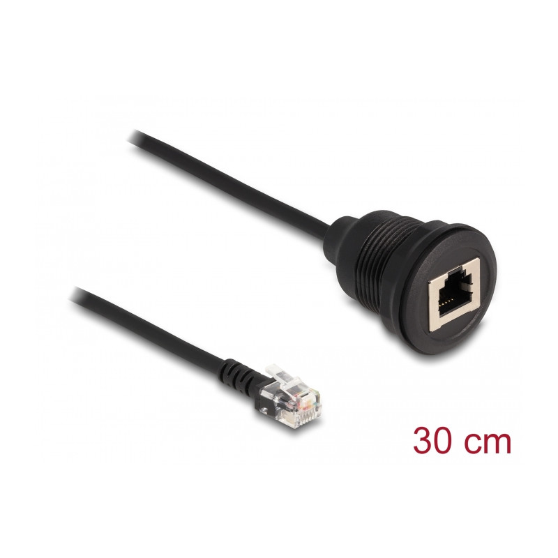 Delock Kabel RJ12 Stecker zu RJ12 Buchse zum Einbau 30 cm schwarz