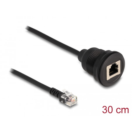 Delock Kabel RJ12 Stecker zu RJ12 Buchse zum Einbau 30 cm schwarz