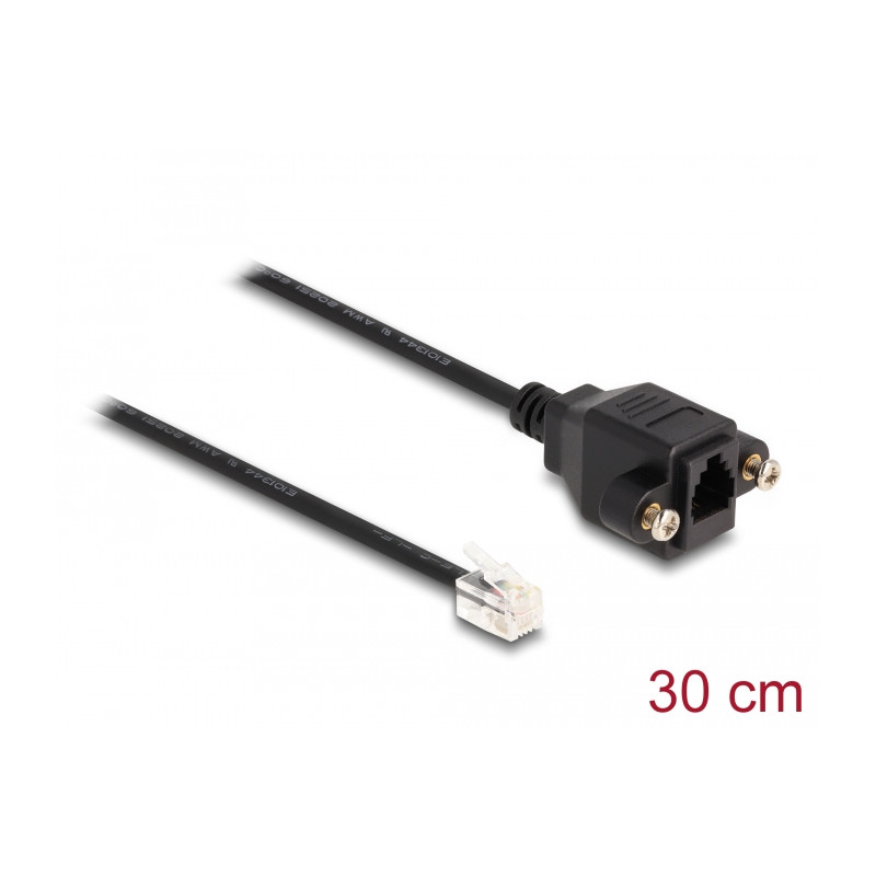 Delock Kabel RJ10 Stecker zu RJ10 Buchse zum Einbau 30 cm schwarz
