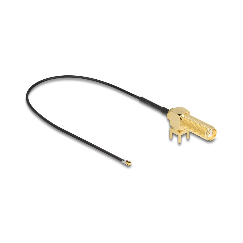Delock Antennenkabel SMA 90° PCB Buchse zum Einbau zu I-PEX Inc., MHF® 4L Stecker 1.13 25 cm Gewindelänge 15 mm