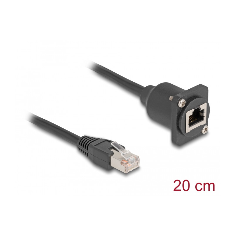 Delock D-Typ RJ45 Kabel Stecker zu Buchse Cat.5e schwarz 20 cm