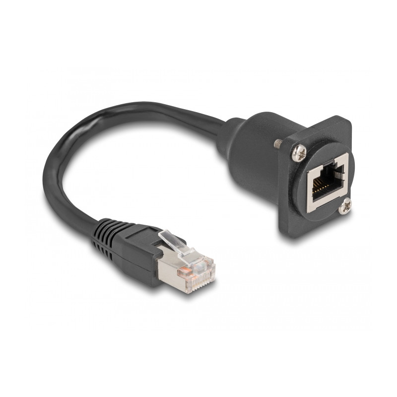 Delock D-Typ RJ45 Kabel Stecker zu Buchse Cat.5e schwarz 20 cm