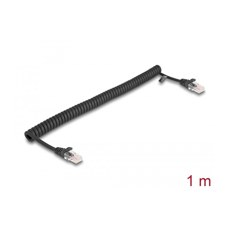 Delock RJ45 Spiralkabel Stecker zu Stecker Cat.5e 1 m schwarz