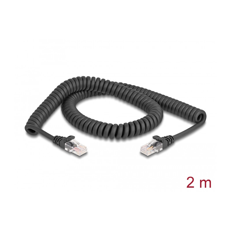 Delock RJ45 Spiralkabel Stecker zu Stecker Cat.5e 2 m schwarz