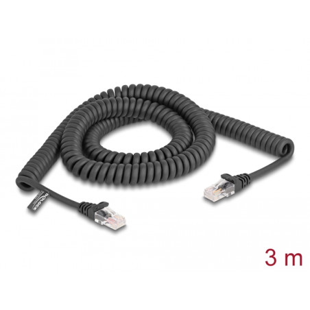 Delock RJ45 Spiralkabel Stecker zu Stecker Cat.5e 3 m schwarz