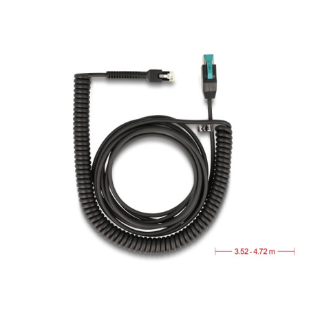 Delock Spiralkabel RJ50 Stecker zu PoweredUSB Stecker 12 V 3 m schwarz