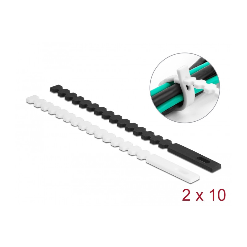 Delock Kabelbinder flexibel wiederverwendbar 20 Stück schwarz / weiß