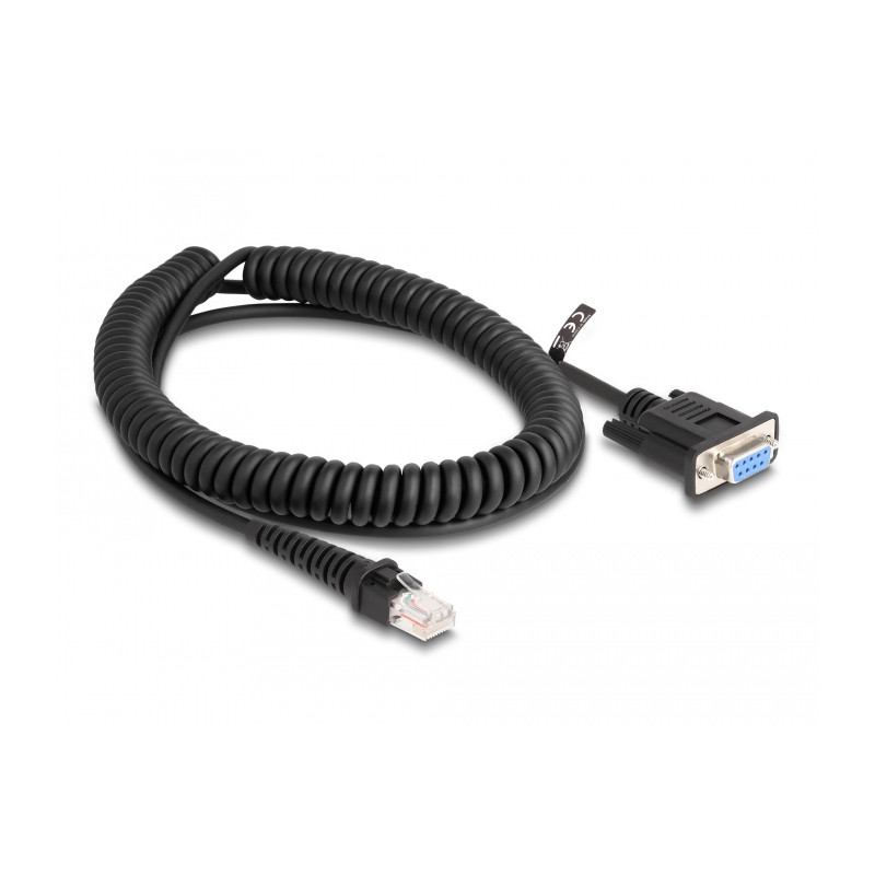 Delock Spiralkabel RJ50 Stecker zu D-Sub 9 Buchse 1,5 m schwarz