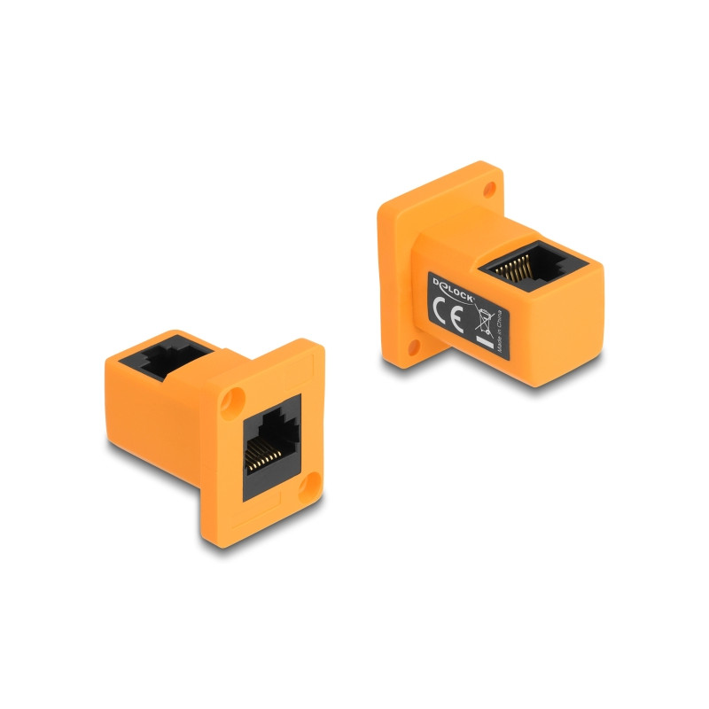 Delock D-Typ Modul RJ45 Buchse zu Buchse 90° gewinkelt orange