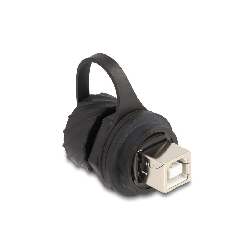 Delock Kabelverbinder USB 2.0 Typ-B Buchse zu Buchse zum Einbau mit Bajonett-Verschlusskappe IP68 staub- und wasserdicht schwarz