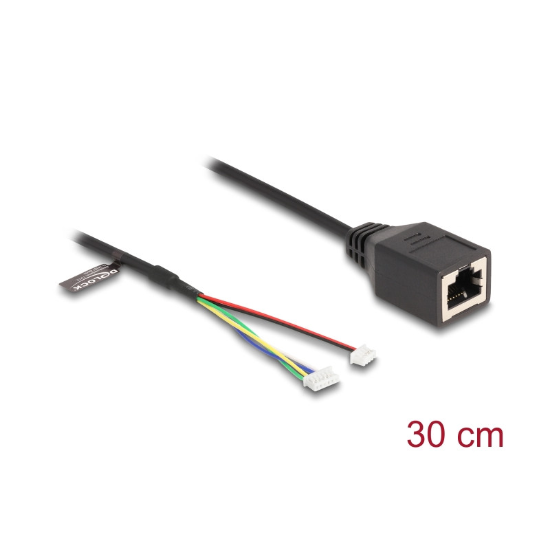 Delock Kabel RJ45 Buchse zu Pfostenbuchse 1,25 mm 4 Pin und Pfostenbuchse 1,25 mm 6 Pin Cat.5e 30 cm schwarz