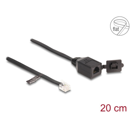 Delock Kabel RJ12 Stecker zu RJ12 Buchse mit Verschlusskappe 20 cm schwarz