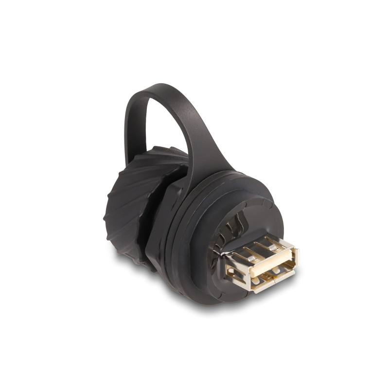 Delock Kabelverbinder USB 2.0 Typ-B Buchse zu USB 2.0 Typ-A Buchse zum Einbau mit Bajonett-Verschlusskappe IP68 staub- und wasse