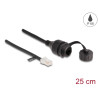 Delock Kabel RJ45 Stecker zu RJ45 Buchse zum Einbau mit Verschlusskappe Cat.5e FTP IP68 staub- und wasserdicht 25 cm schwarz