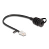 Delock Kabel RJ45 Stecker zu RJ45 Buchse zum Einbau mit Verschlusskappe Cat.5e FTP IP68 staub- und wasserdicht 25 cm schwarz