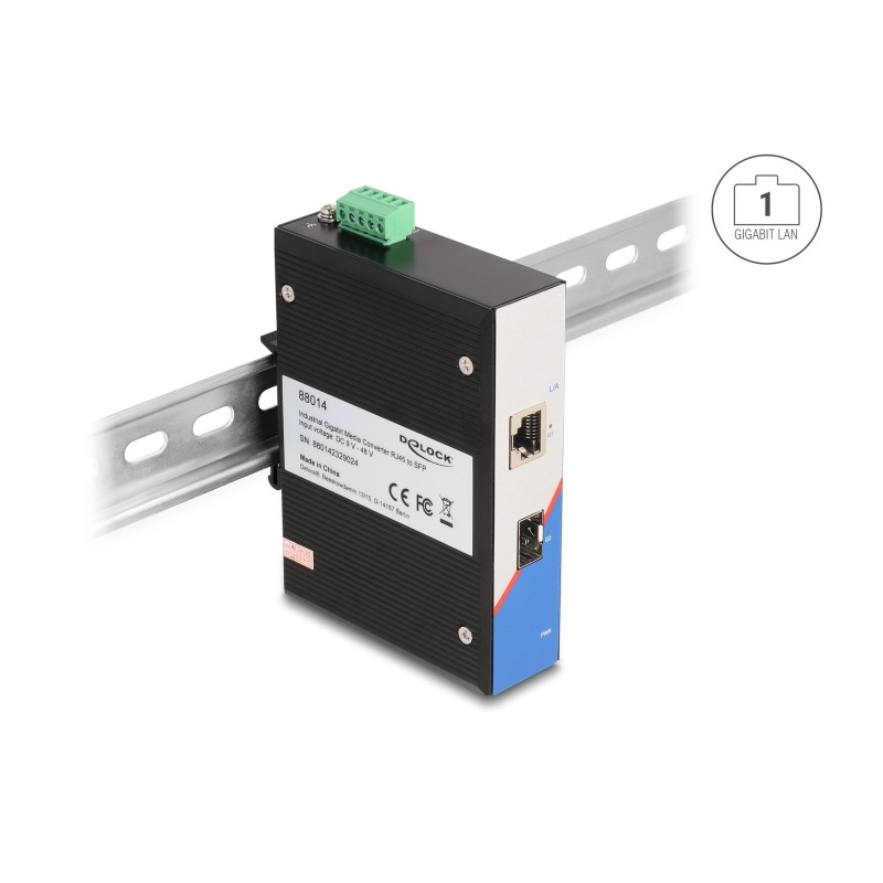 Delock Industrie Gigabit Medienkonverter RJ45 zu SFP für Hutschiene