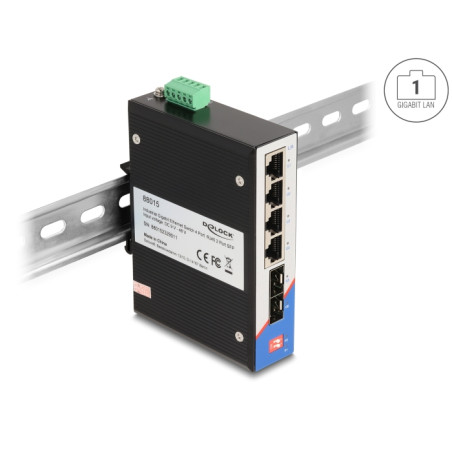 Delock Industrie Gigabit Ethernet Switch 4 Port RJ45 2 Port SFP für Hutschiene