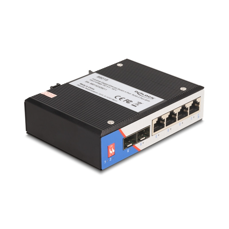 Delock Industrie Gigabit Ethernet Switch 4 Port RJ45 2 Port SFP für Hutschiene