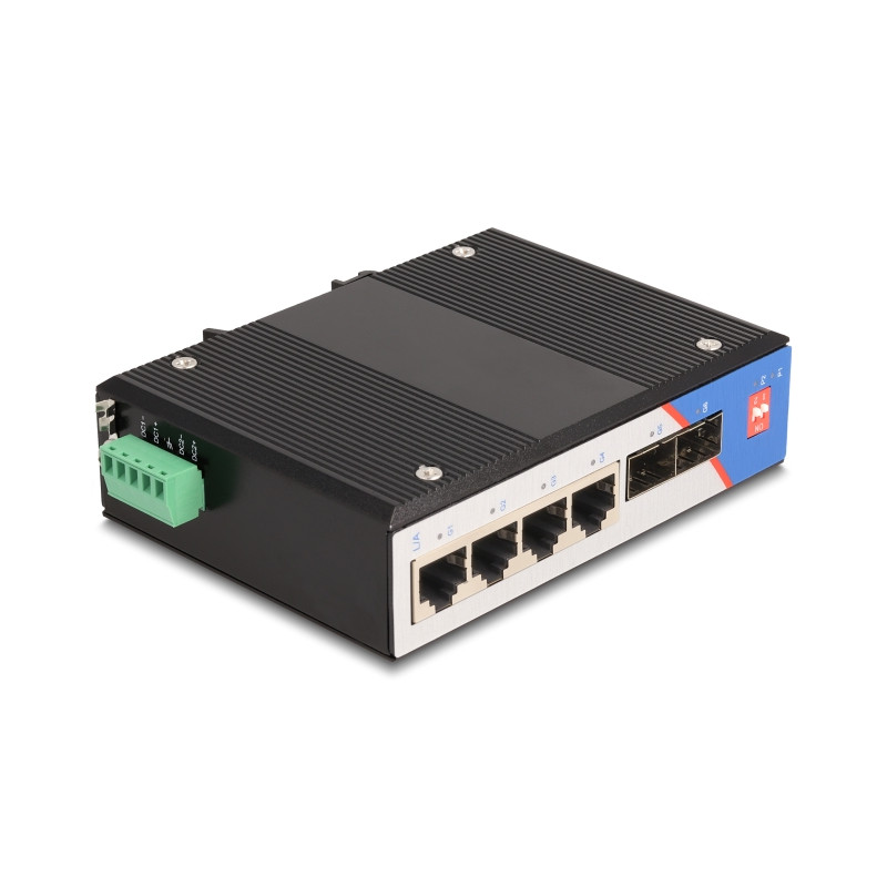 Delock Industrie Gigabit Ethernet Switch 4 Port RJ45 2 Port SFP für Hutschiene
