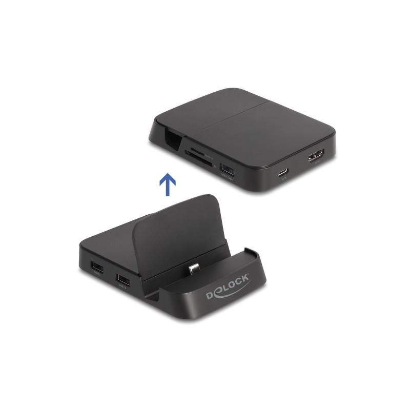 Delock Smartphone Dockingstation 4K mit integrierter Halterung - HDMI / USB / Hub / SD / Micro SD für Android oder Windows