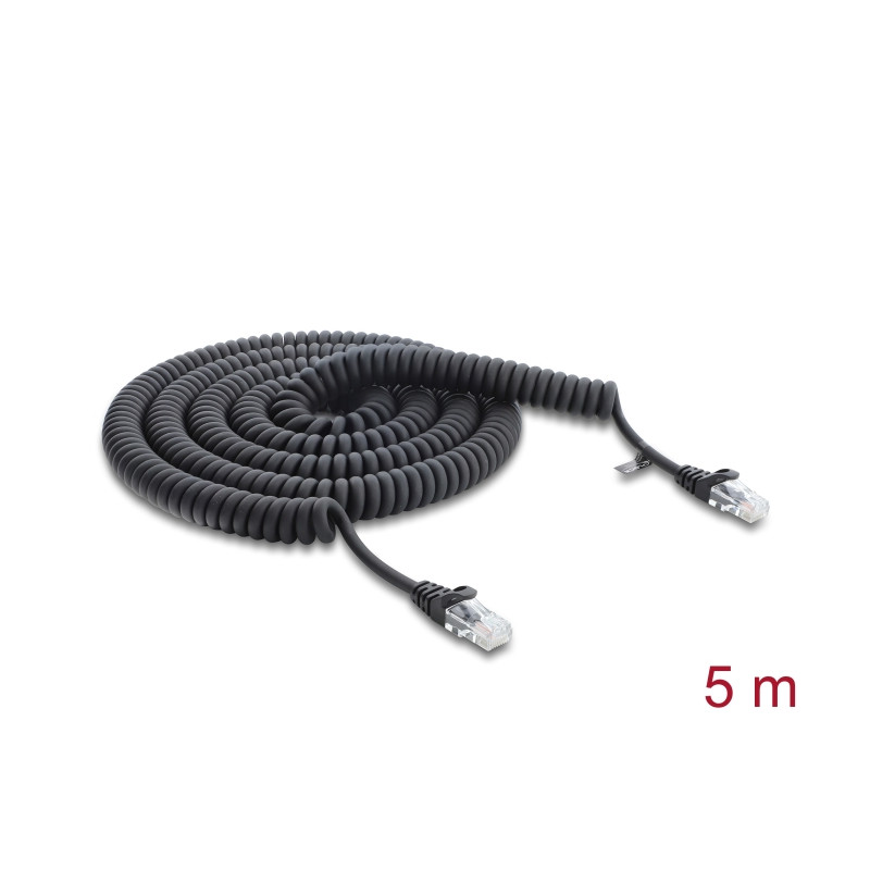 Delock RJ45 Spiralkabel Stecker zu Stecker Cat.5e 5 m schwarz