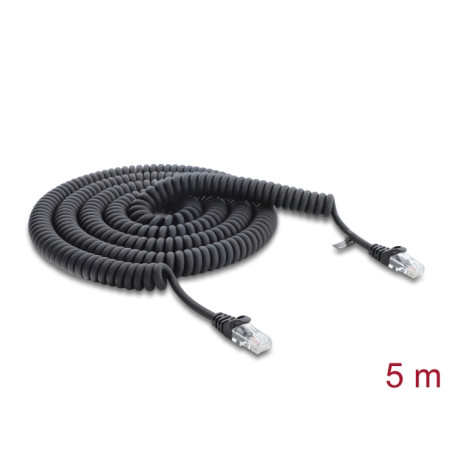 Delock RJ45 Spiralkabel Stecker zu Stecker Cat.5e 5 m schwarz